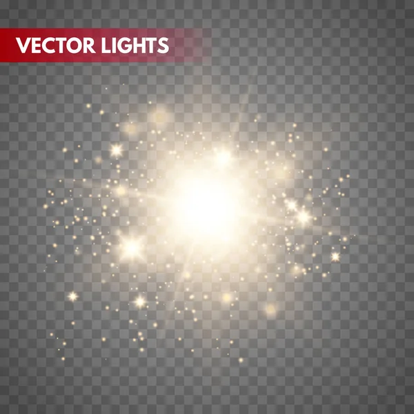 Glowing Light Stars with Sparkles. Golden Light effect. — Stock Vector