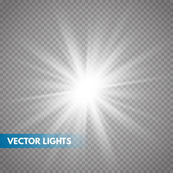 Efeito de luz brilhante no fundo transparente . — Vetor de Stock