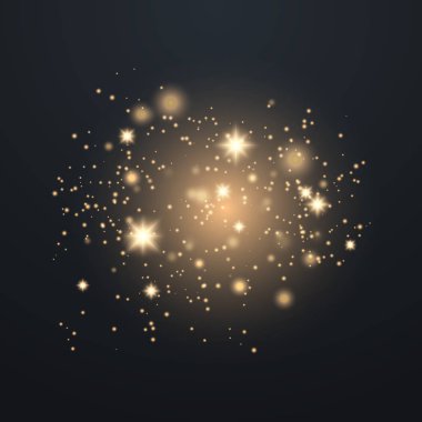 Parlama ışık efekti. Altın ışıltı toz. 