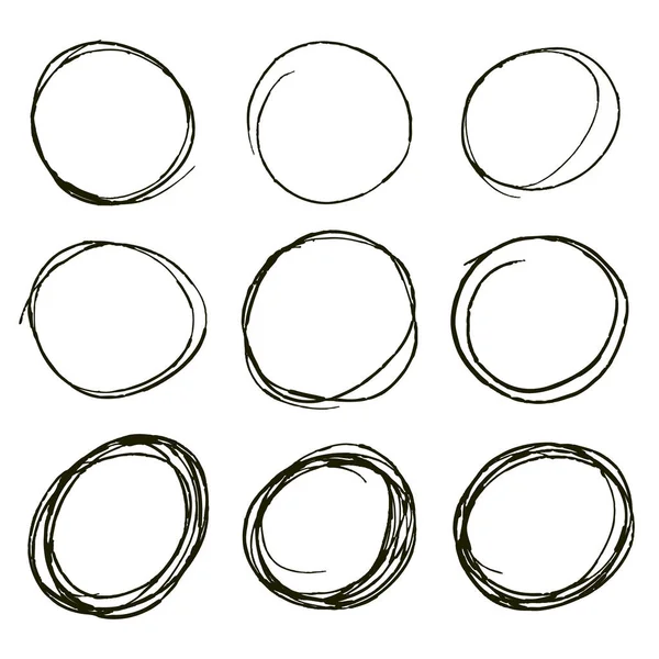 Doodle Desenhou Círculos Anéis Rabiscos Desenhados Mão Conjunto Vetorial Isolado — Vetor de Stock