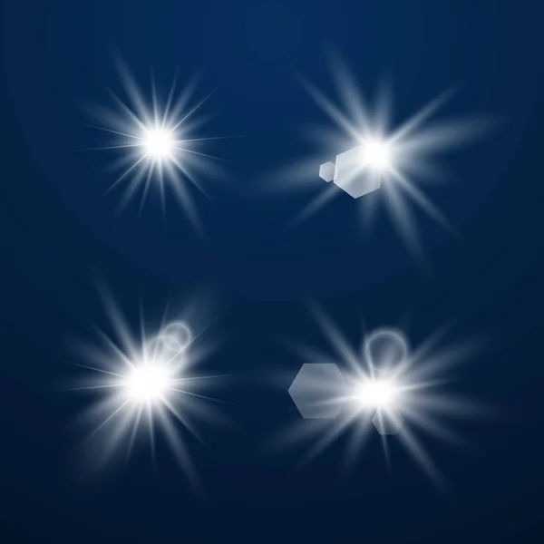 Conjunto de estrellas de luz brillante — Vector de stock