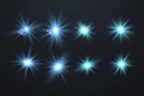 Conjunto de estrellas de luz brillante — Vector de stock