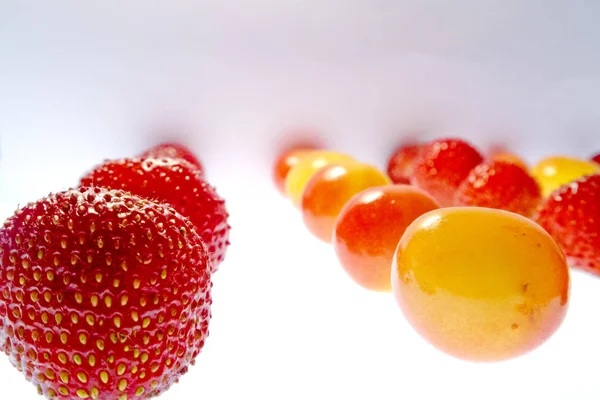 Frutos Coloridos Brilhantes Fundo Branco — Fotografia de Stock