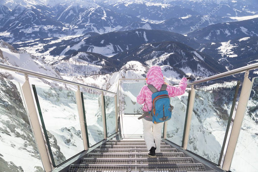 woman on skywalk on Dachstein mountain