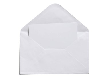 Beyaz açık zarf beyaz üzerine izole