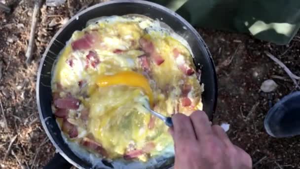 Frühstück Freien Camping Essen — Stockvideo