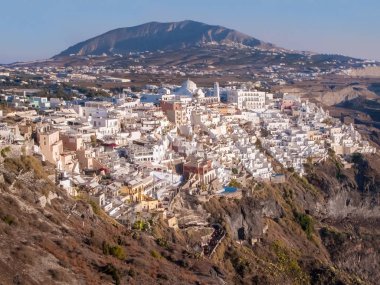 Santorin Island, Yunanistan Köyü kaya Oia, Fira town