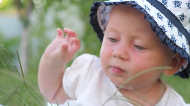 Chica bonita en panama acostada en la hierba durante el día de verano . — Vídeos de Stock