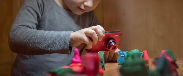 Toys Crafted Hand Role Games Boy Playing Toys Child Years — Stock Photo, Image