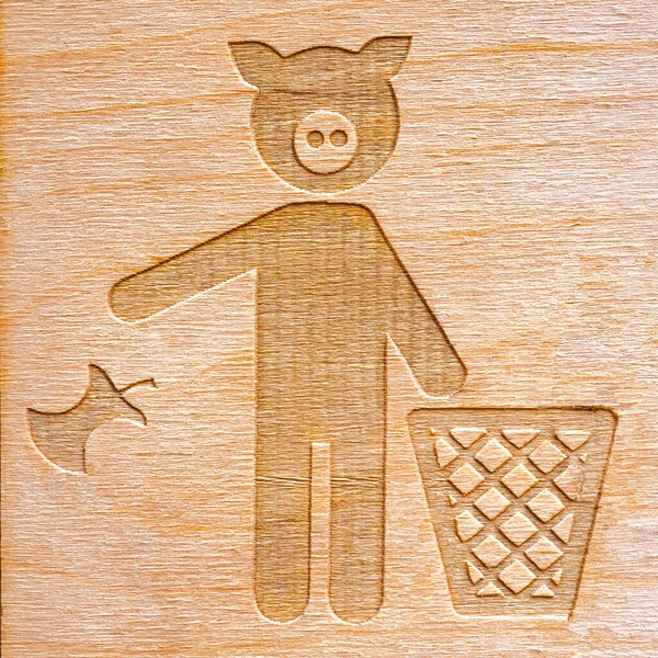 Organic waste. Icon DO NOT LITTER. Icon of pig throwing apple cob not into the bin. — Stock Photo, Image