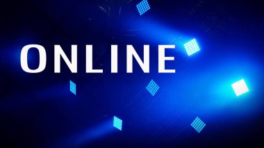 Sancak çevrimiçi olay arkaplanı. Sahne ışıkları hakkında bilgi geldi. Karantina kısıtlamaları nedeniyle online konser. Sahne, sahne ışıkları ve renkli spot ışıkları. Disko ışığı gösterisi, lazerli sahne ışıkları.