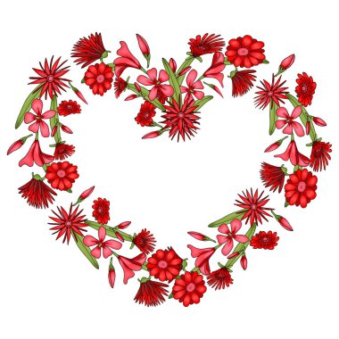 kırmızı oleander çiçek bir kalp şeklinde bir çelenk çerçevesi.