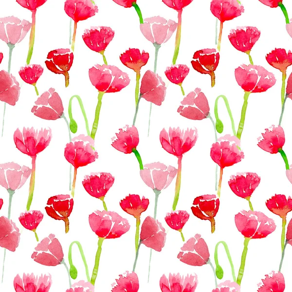Seamless background with watercolor tulips — Stock Photo, Image