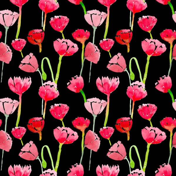 Seamless background with watercolor tulips — Stock Photo, Image