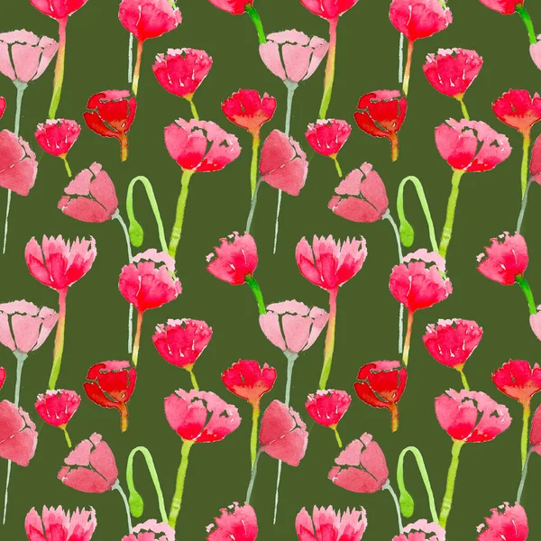 Seamless background with watercolor tulips — Stock Photo, Image