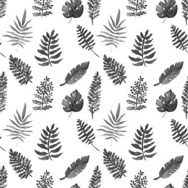 Tropik bitkilerin suluboya yapraklarıyla kusursuz desen.