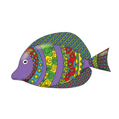 Zentangle çizgi film balık beyaz arka plan üzerinde stilize.