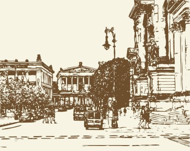 Vektör çizimi Müze Adası, Berlin, Almanya. Eski Müzesi, Ulusal Galeri, Berlin Katedrali.