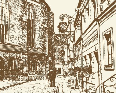 Eski şehir sokak sketch vektör.
