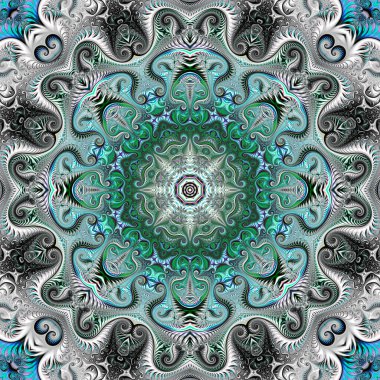 Soyut fraktal mandala, bilgisayar tarafından oluşturulan illüstrasyon.