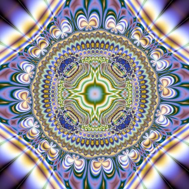 Soyut fraktal mandala, bilgisayar tarafından oluşturulan illüstrasyon.