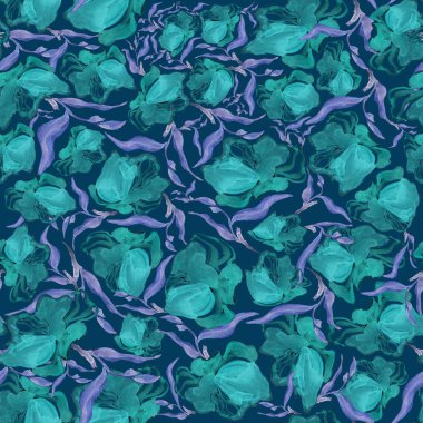 Mor çiçekler ve bitkiler Dikişsiz desen arka plan üzerinde. Renkli çiçekleri. Karikatür tarzı. Duvar kağıdı veya kumaş tasarım