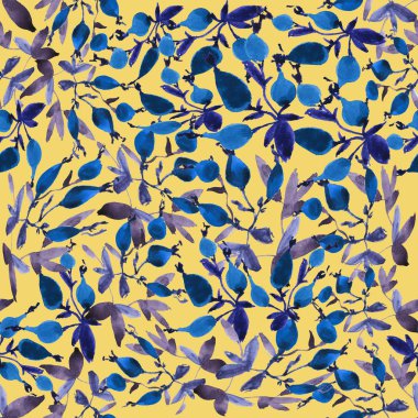 Kırmızı Kuşburnu çilek ve yeşil yaprakları ile Seamless modeli. Beyaz zemin üzerine suluboya resim.