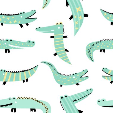 Şirin timsahlar kusursuz desen, basit vektör çizimi