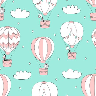 Hava balonları pürüzsüz desen, basit vektör çizimi