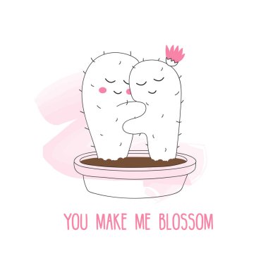 Şirin kaktüs kucaklaması, basit vektör çizimi