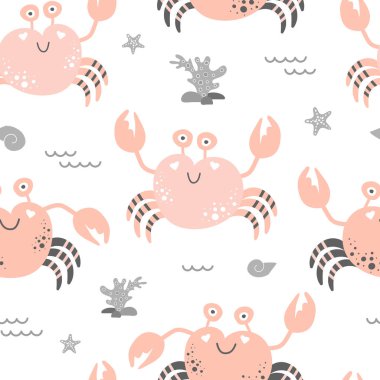 Yengeçler pürüzsüz desen, basit vektör çizimi