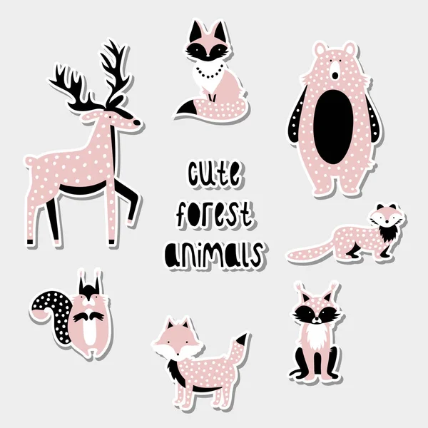 Mignon Motif Animaux Forêt Illustration Vectorielle Simple — Image vectorielle