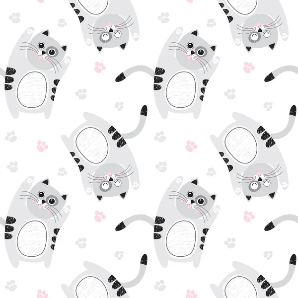 Cute Cats Seamless Pattern Simple Vector Illustration — Stock Vector