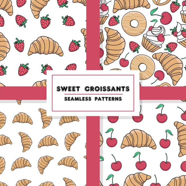 Croissants Dulce Patrón Sin Costura Ilustración Simple Vector — Archivo Imágenes Vectoriales