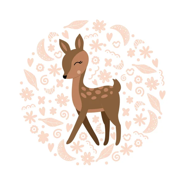 Cute Deer Vector Childish Illustration Isolated White Background Print Clothes — Stock Vector
