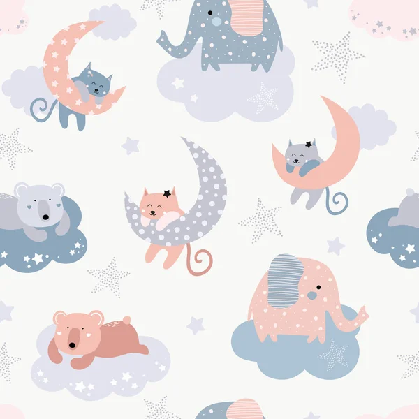 Mignon Motif Sans Couture Avec Chats Éléphants Ours Animaux Mignons — Image vectorielle