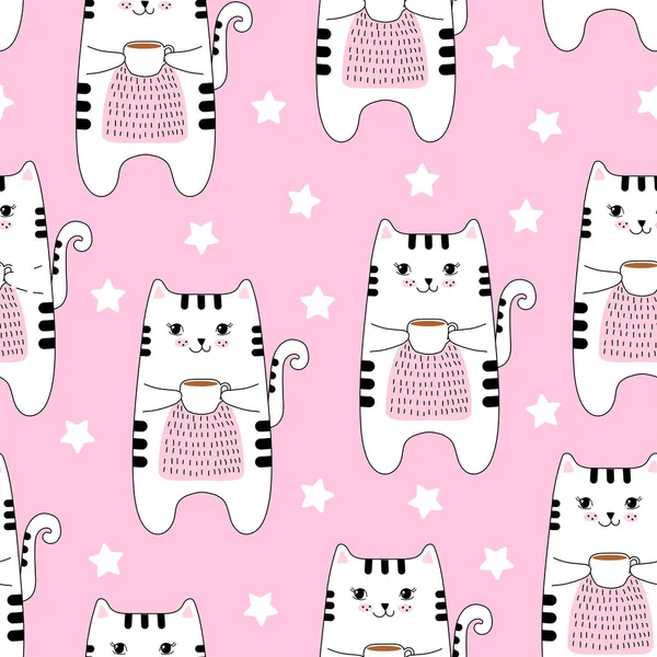 Cute Cats Seamless Pattern Simple Vector Illustration — Stock Vector