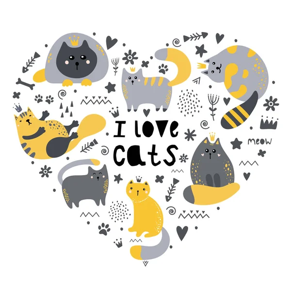 Love Cats Card Simple Vector Illustration — Stock Vector