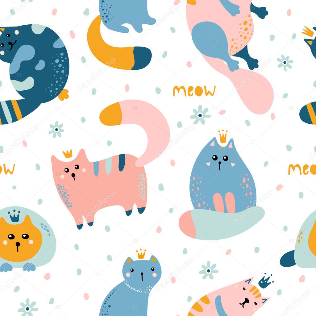 cute cats seamless pattern, simple vector illustration