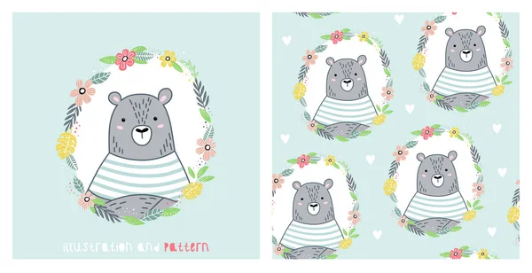 Ilustración Patrón Sin Costuras Con Oso Lindo Ideal Para Ropa — Vector de stock