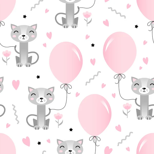 Seamless Pattern Cute Cat Cartoon Cat Vector Illustration Perfect Kids — Stock Vector