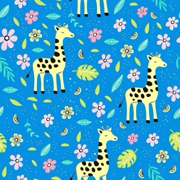 Modèle Sans Couture Avec Girafe Éléments Dessinés Main Vecteur Créatif — Image vectorielle
