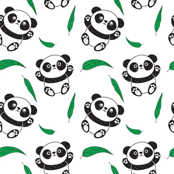 Patrón Sin Costuras Con Lindos Pandas Hojas Eucalipto Ilustración Vectorial — Archivo Imágenes Vectoriales