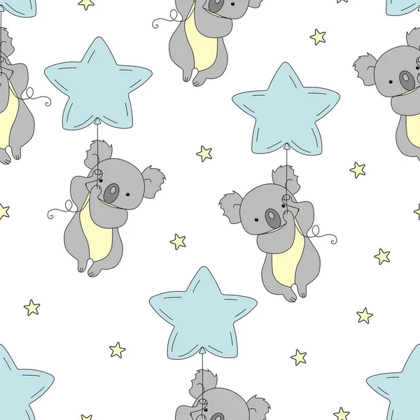 Sembolik desenli şirin koala ve kumaş, tekstil, giyim, çocuk odası dekorasyonu için çocuksu dokular. Vektör illüstrasyonu