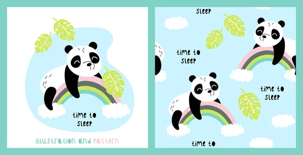 Ilustración Patrón Sin Costuras Con Lindo Panda Ideal Para Ropa — Vector de stock