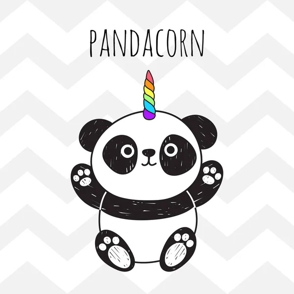 Niedlicher Panda Mit Einem Einhornhorn Der Farbe Des Regenbogens Pandacorn — Stockvektor