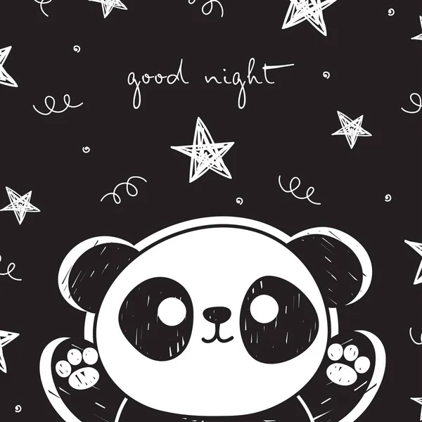 Lindo Panda Fundo Céu Estrelado Noite Boa Noite Ilustração Eleitor — Vetor de Stock