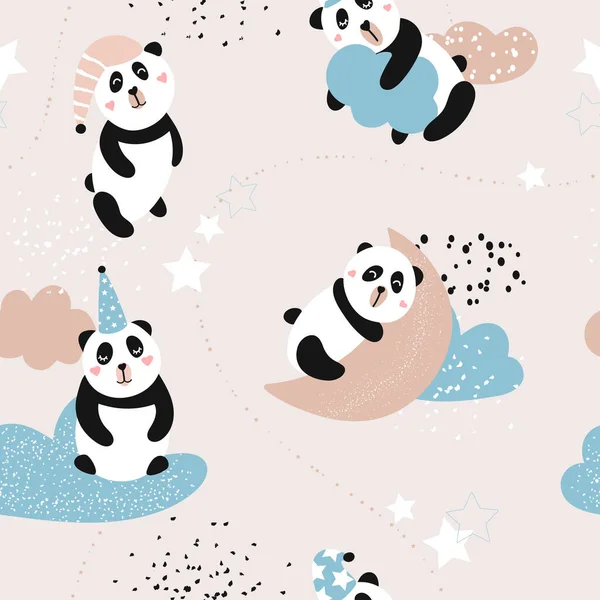 Bonitos Carteles Tarjetas Con Pandas Buenas Noches Dulces Sueños Ilustración — Archivo Imágenes Vectoriales