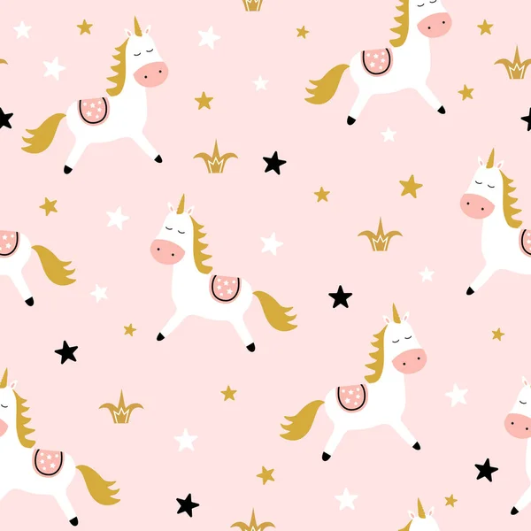 Childish Seamless Pattern Cute Unicorn Creative Vector Childish Background Fabric — Stock Vector