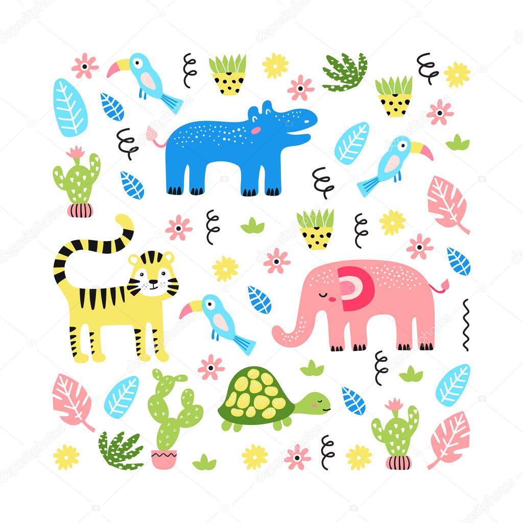 Cute african animals.  Great for kids apparel, nursery decoration. Vector illustration